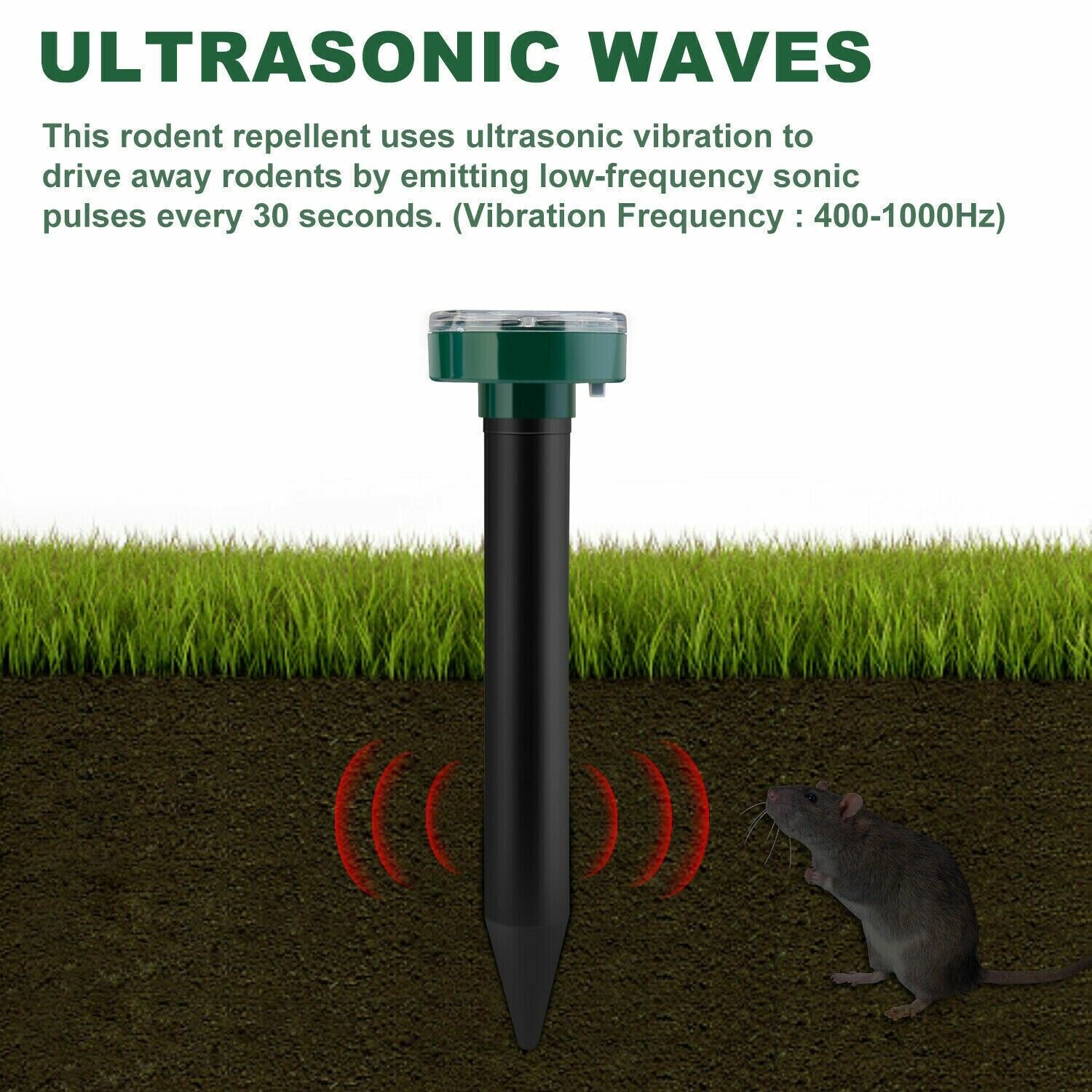 Solar Power Animal Repeller Ultrasonic Mole Pest Cat Mice Rodent Outdoor LED 2PK